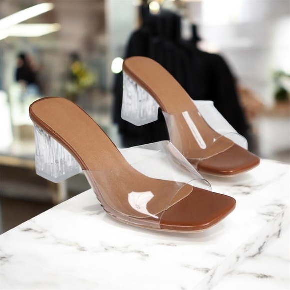 Clear Block Heel Mule Sandals - Picture 7 of 7